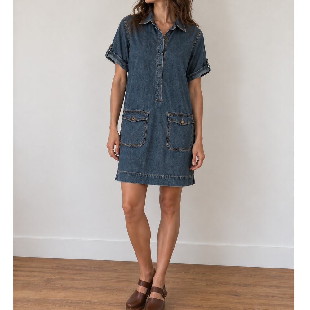 Vintage Y2K Lauren Ralph Lauren Denim Shirt Dress Small Utility Pocket Chambray